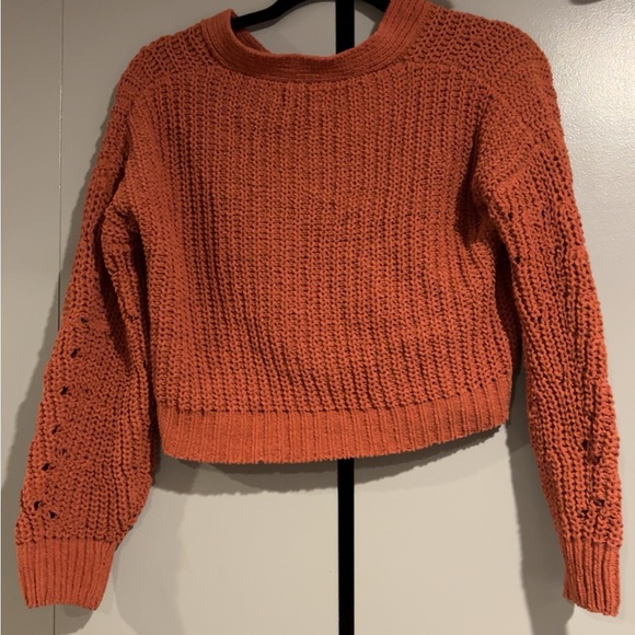Small Orange Cropped Button Down Knitted Sweater - Picture 2 of 2